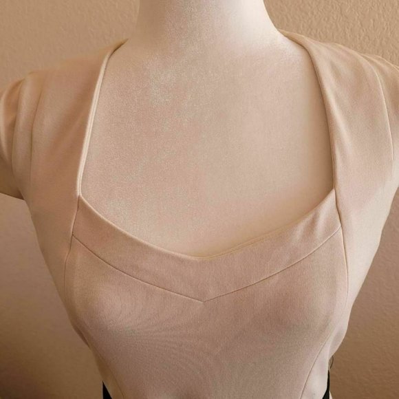 Karen Millen Womens Sheath Dress Ivory Belted Cap Sleeve Zip Up Stretch 8 New - Picture 3 of 9